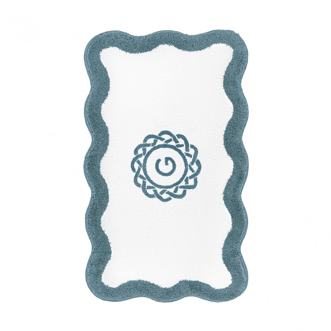 Egoist Border Monogram Bath Rug - PEACOCK - 28'' x 47'' | Scalloped