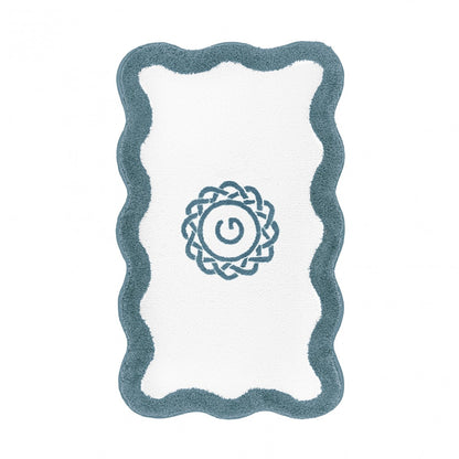Egoist Border Monogram Bath Rug - PEACOCK - 28'' x 47'' | Scalloped