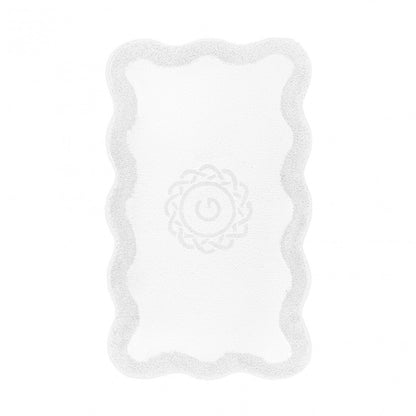 Egoist Border Monogram Bath Rug - CLOUD - 28'' x 47'' | Scalloped