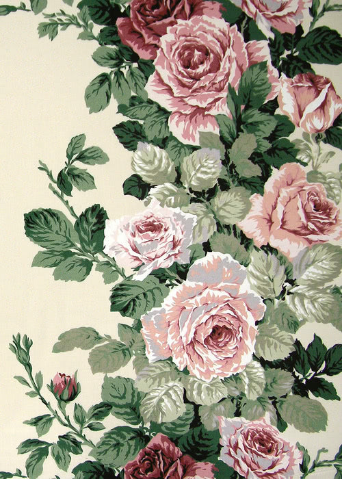Cabbage Rose Fabric by Rose Cumming in Pink/Creme