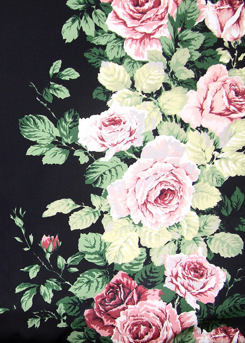 Cabbage Rose Fabric by Rose Cumming in Pink/Black