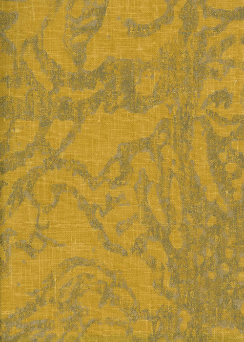 Metallic Bird Fabric by Rose Cumming in Saffron