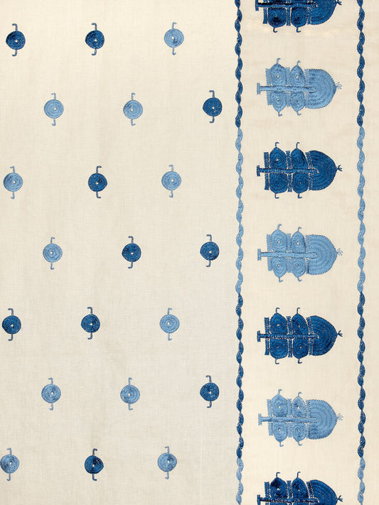 Jarogo Embroidered Linen Fabric by Vaughan in Blue