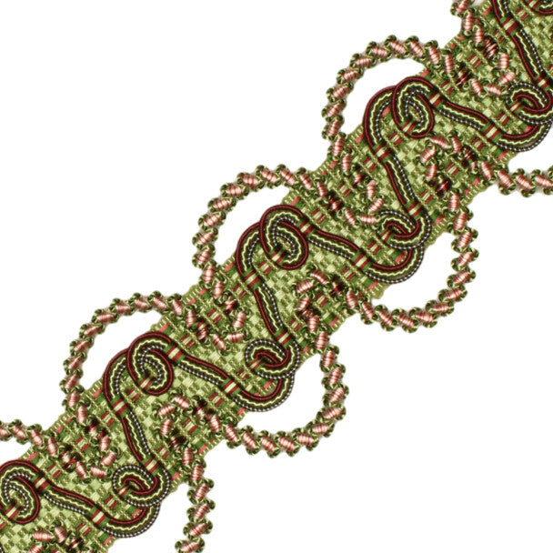 2.75"Le Musée Silk Woven Crete Trim by Samuel & Sons in Apple Green W/ Rose Melan