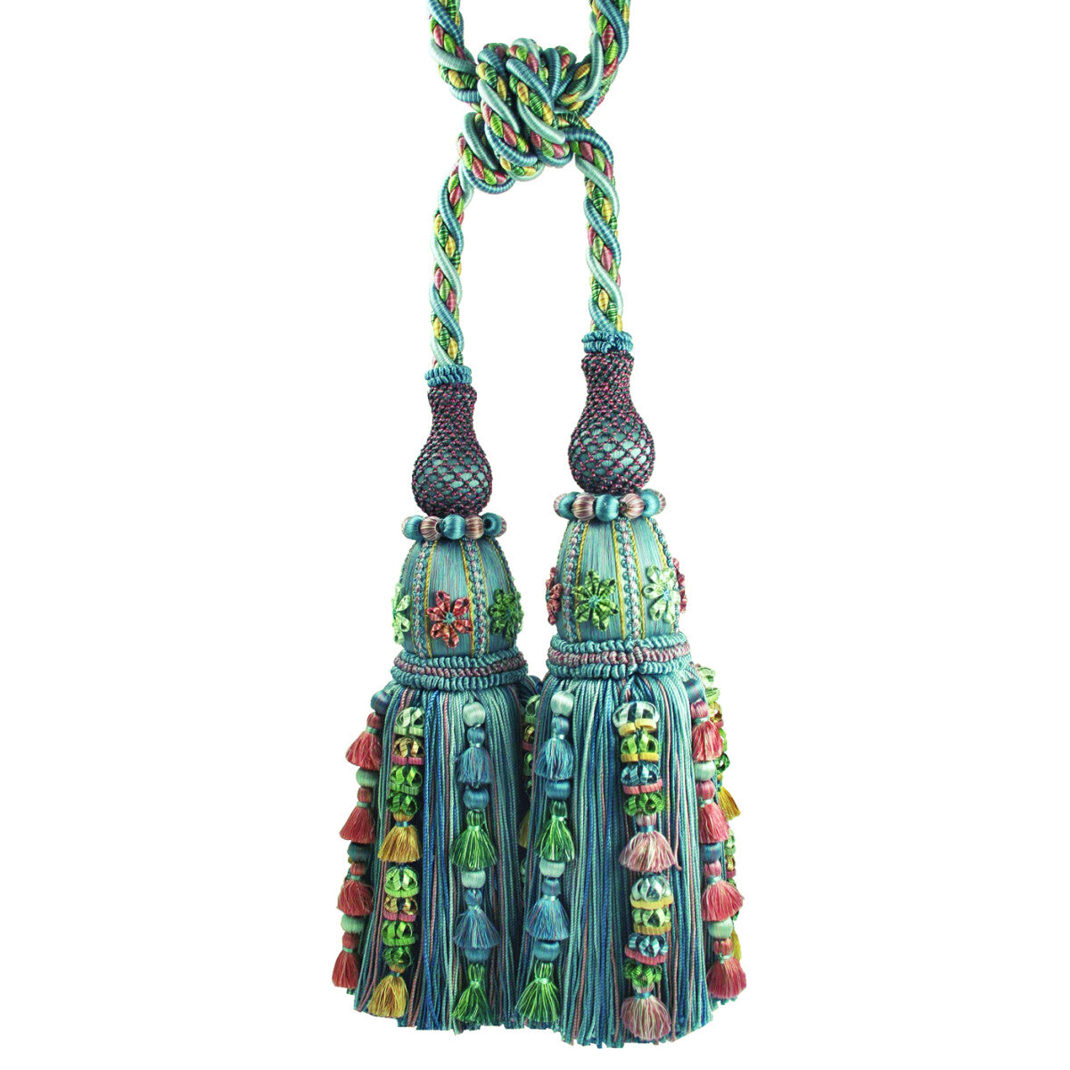 Musée Silk Double Tieback W/Jasmines by Samuel & Sons in Multi Blue W/Multi Melang
