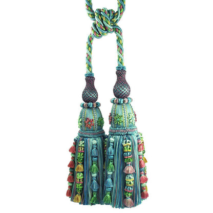 Musée Silk Double Tieback W/Jasmines by Samuel & Sons in Multi Blue W/Multi Melang