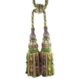 Musée Silk Double Tieback W/Jasmines by Samuel & Sons in Tan W/Multi Melange