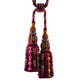 Musée Silk Double Tieback W/Jasmines by Samuel & Sons in Wine W/Multi Melange