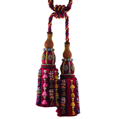 Musée Silk Double Tieback W/Jasmines by Samuel & Sons in Wine W/Multi Melange