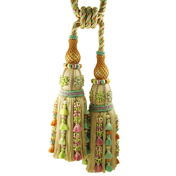 Musée Silk Double Tieback W/Jasmines by Samuel & Sons in Beige W/Multi Melange