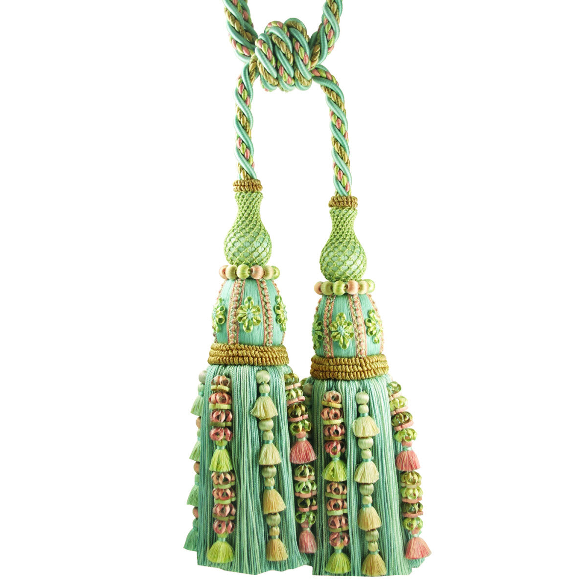 Musée Silk Double Tieback W/Jasmines by Samuel & Sons in Aqua W/Multi Melange