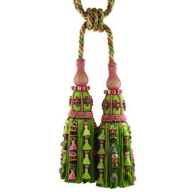 Musée Silk Double Tieback W/Jasmines by Samuel & Sons in Apple Green W/ Rose Melan