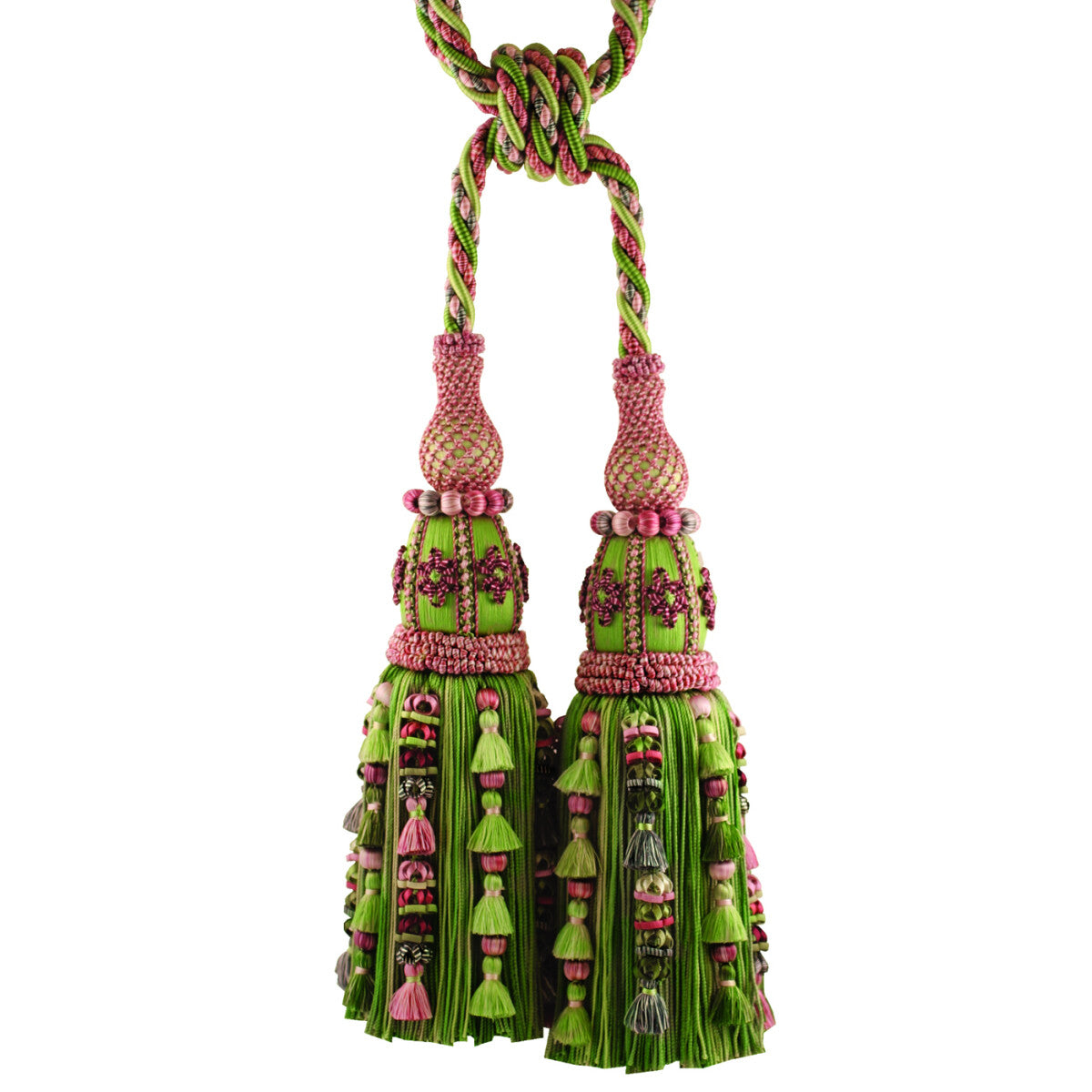 Musée Silk Double Tieback W/Jasmines by Samuel & Sons in Apple Green W/ Rose Melan