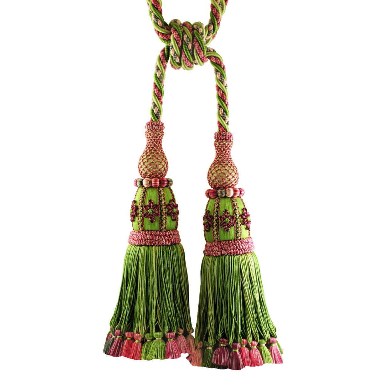 Le Musée Silk Dbl Tsl Tieback by Samuel & Sons in Apple Green W/ Rose Melan