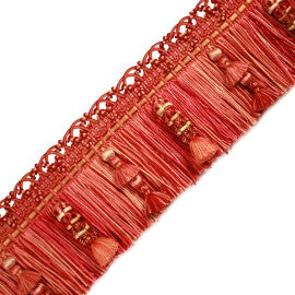 Le Musée Silk Fringe With Jasmines Trim by Samuel & Sons in Coral Pink