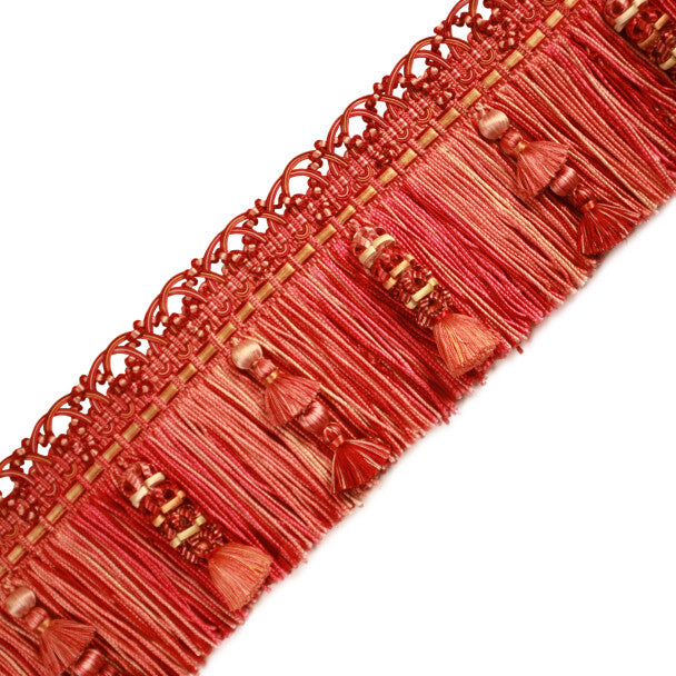 Le Musée Silk Fringe With Jasmines Trim by Samuel & Sons in Coral Pink