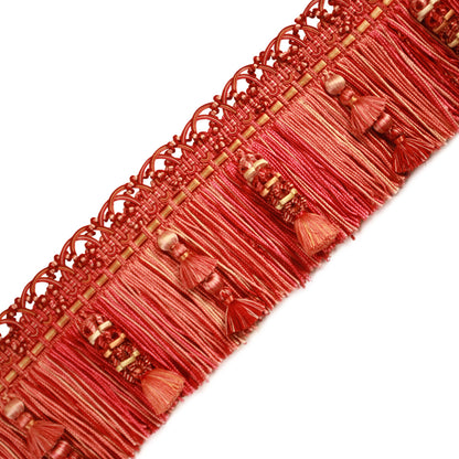 Le Musée Silk Fringe With Jasmines Trim by Samuel & Sons in Coral Pink