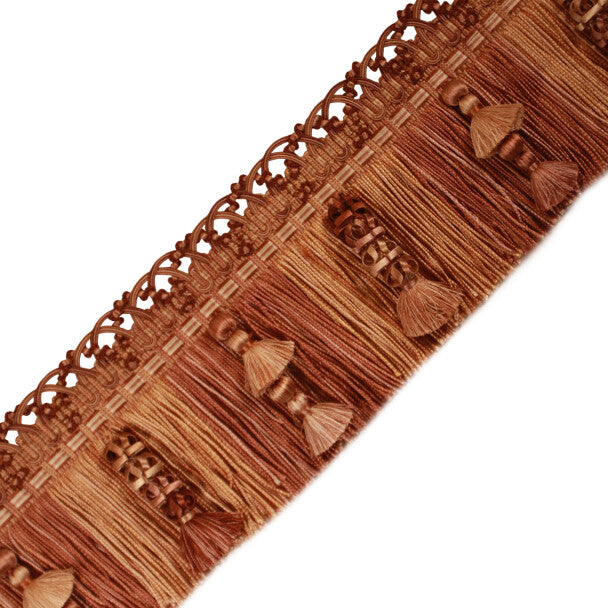 Le Musée Silk Fringe With Jasmines Trim by Samuel & Sons in Caramel/Autumn Brown