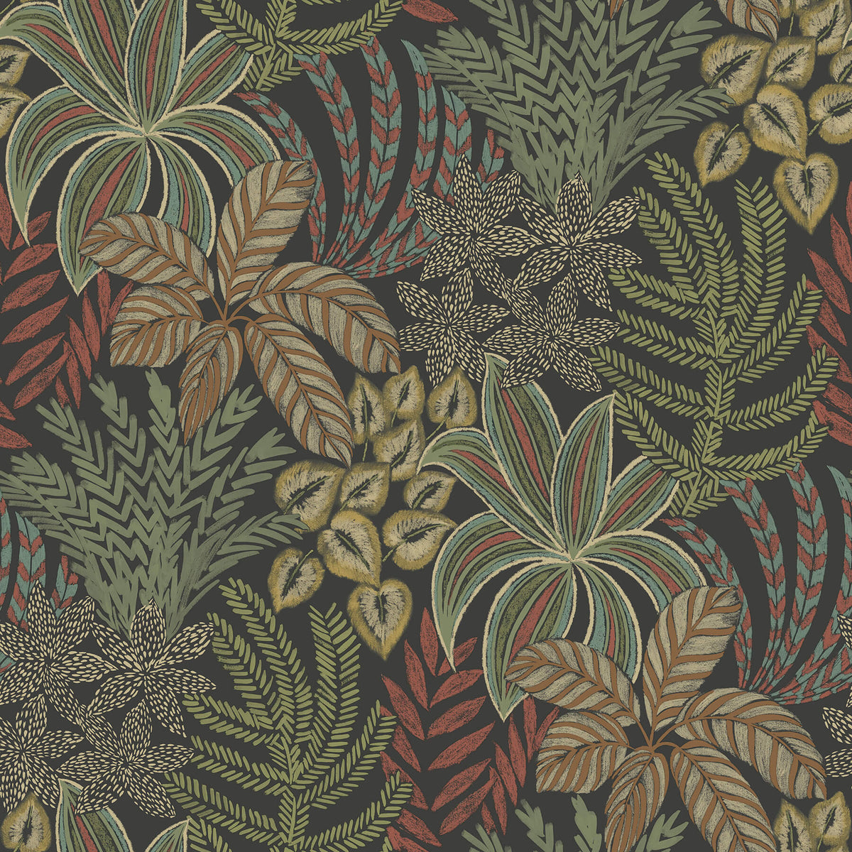 A-Street Prints Revival Sumner Wallpaper - Black, botanical
