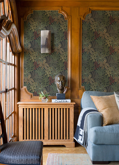 A-Street Prints Revival Sumner Wallpaper, botanical in blue, brown, black