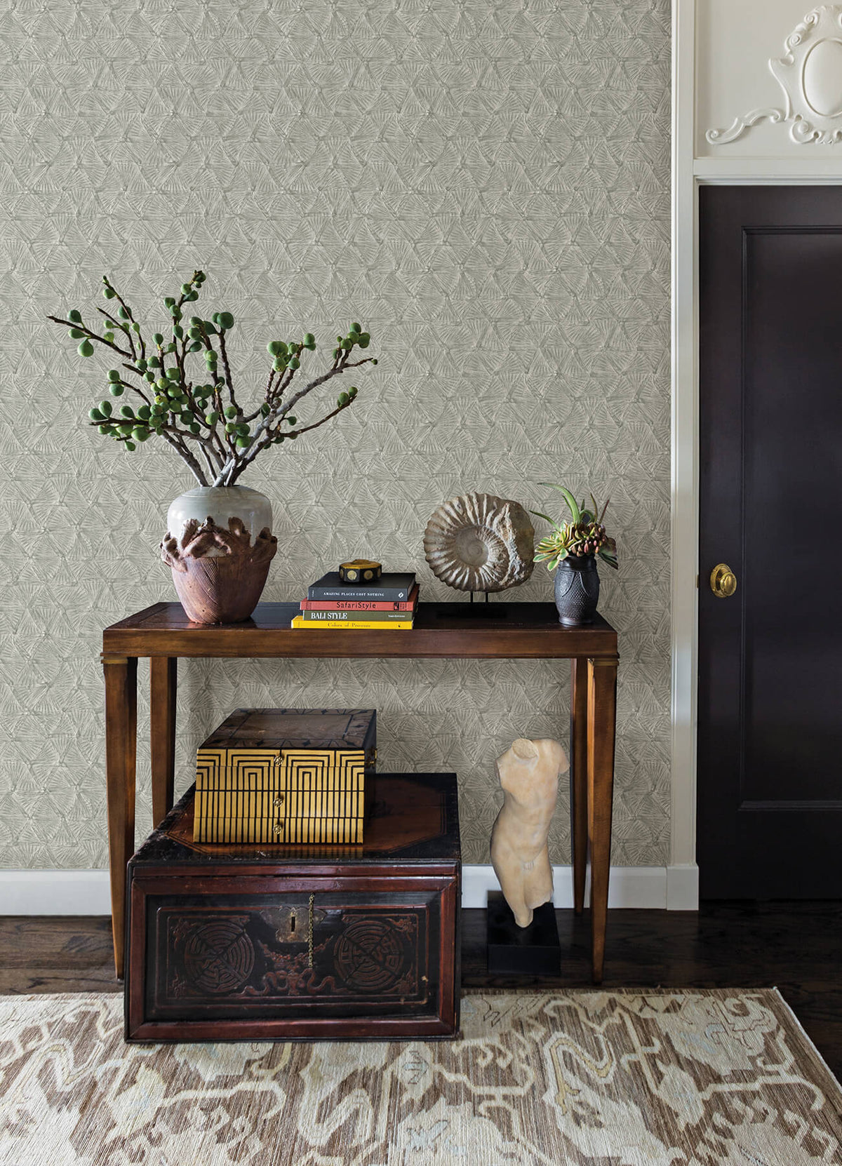 A-Street Prints Revival Wright Wallpaper, geometric in gold, pink, grey