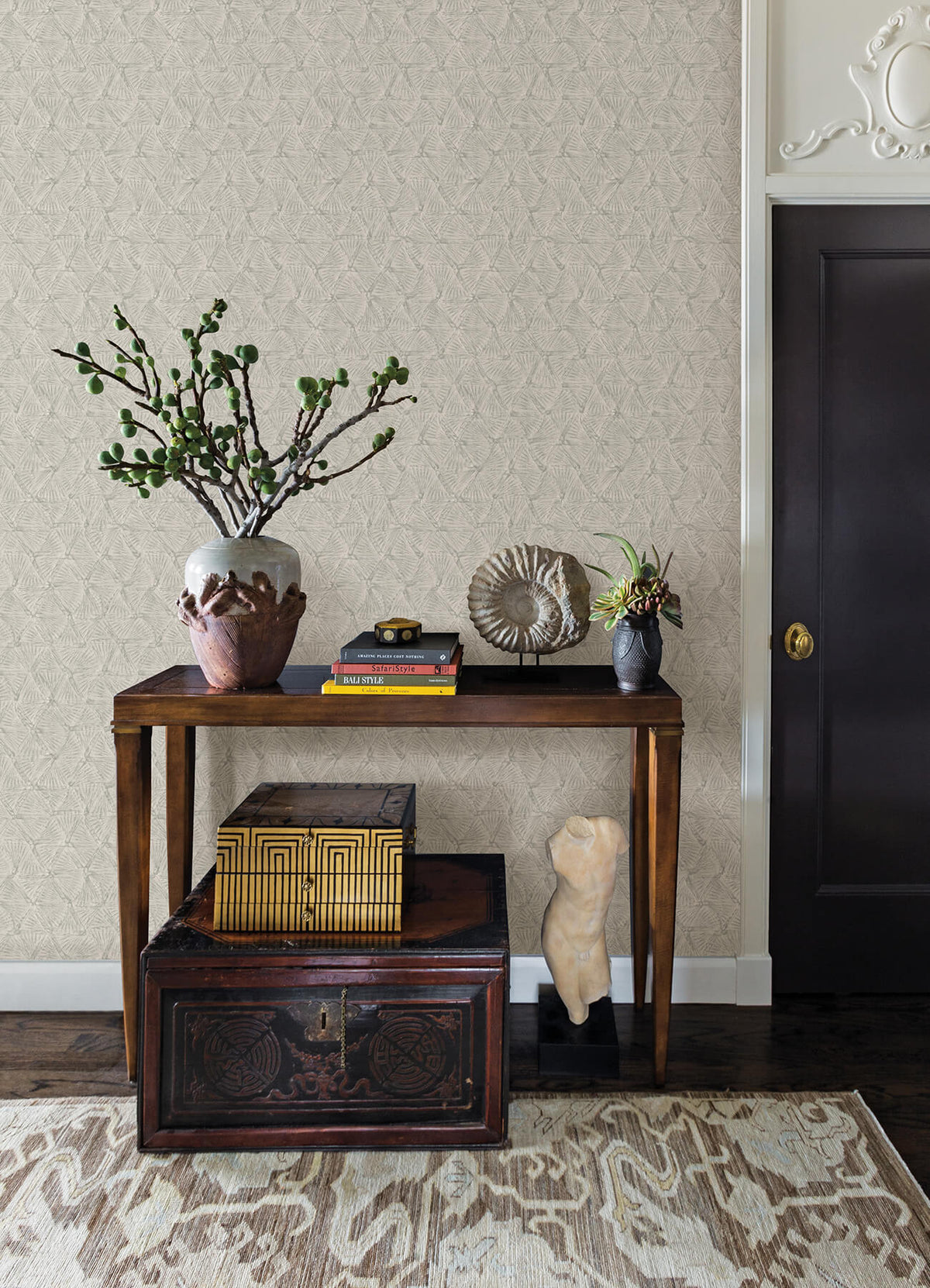 A-Street Prints Revival Wright Wallpaper, geometric in gold, pink, grey