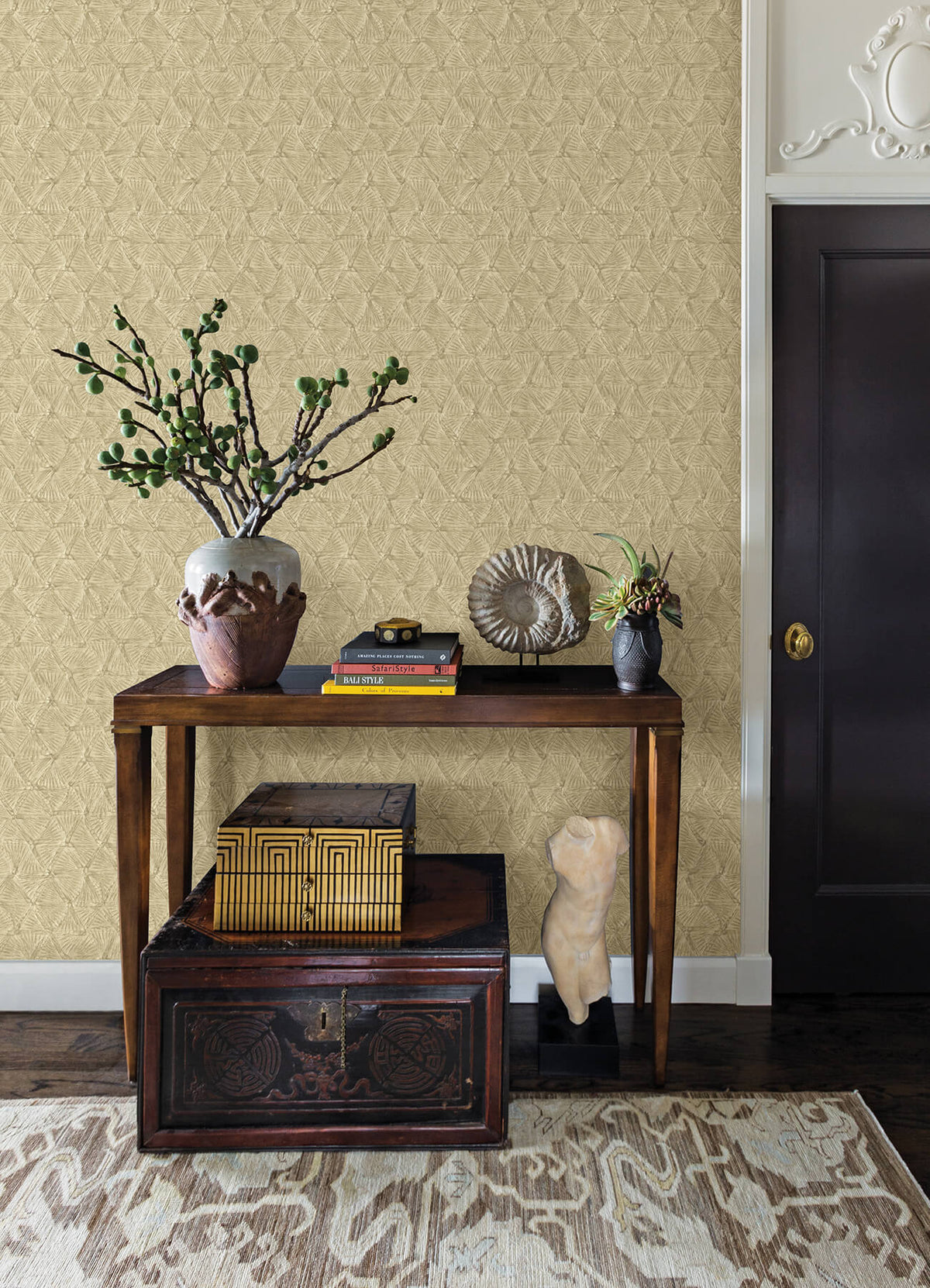A-Street Prints Revival Wright Wallpaper, geometric in gold, pink, grey