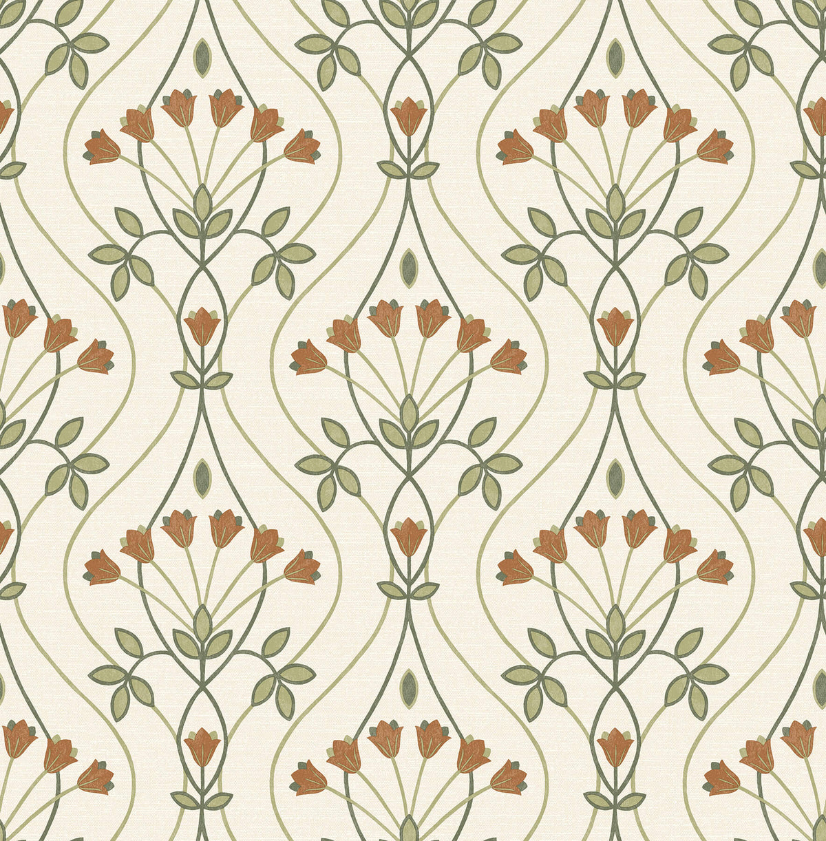 A-Street Prints Revival Dard Tulip Ogee Wallpaper - Green, botanical