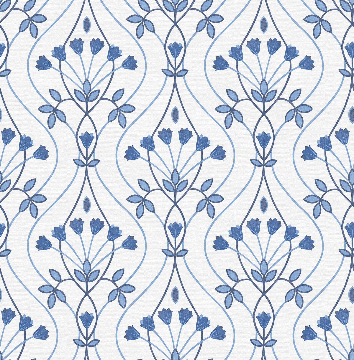 A-Street Prints Revival Dard Tulip Ogee Wallpaper - Blue, botanical