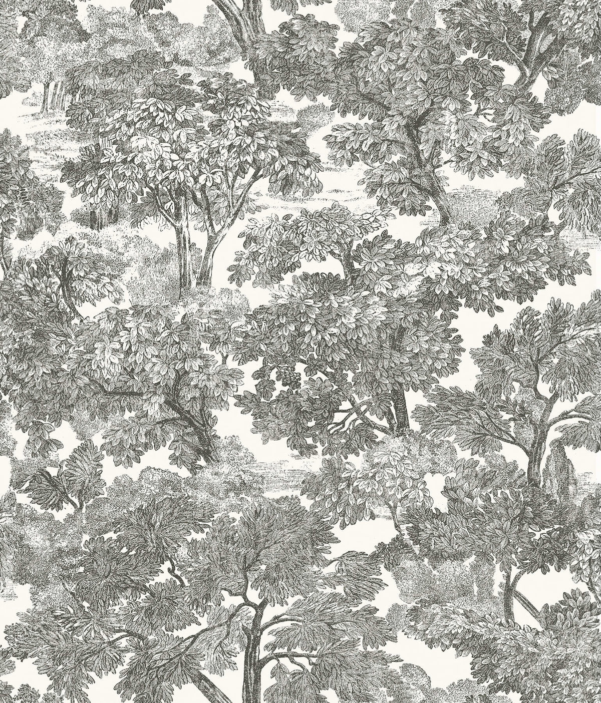 Chesapeake Farmhouse Spinney Toile Wallpaper - Black, in grey, blue, pink