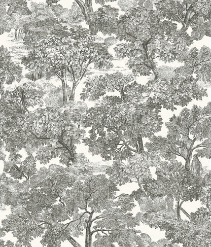 Chesapeake Farmhouse Spinney Toile Wallpaper - Black, in grey, blue, pink