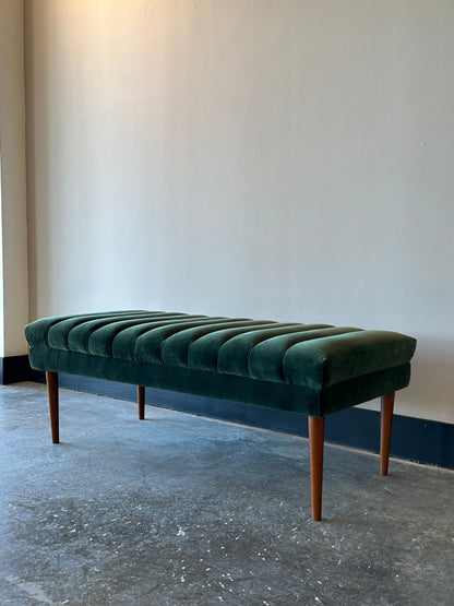 Forest Green Velvet Channel Bench