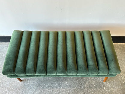 Forest Green Velvet Channel Bench
