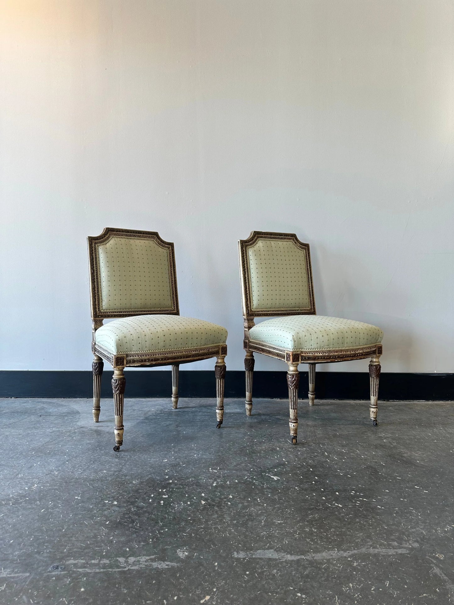 Pair of Mint Silk French Chairs
