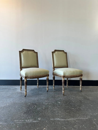 Pair of Mint Silk French Chairs