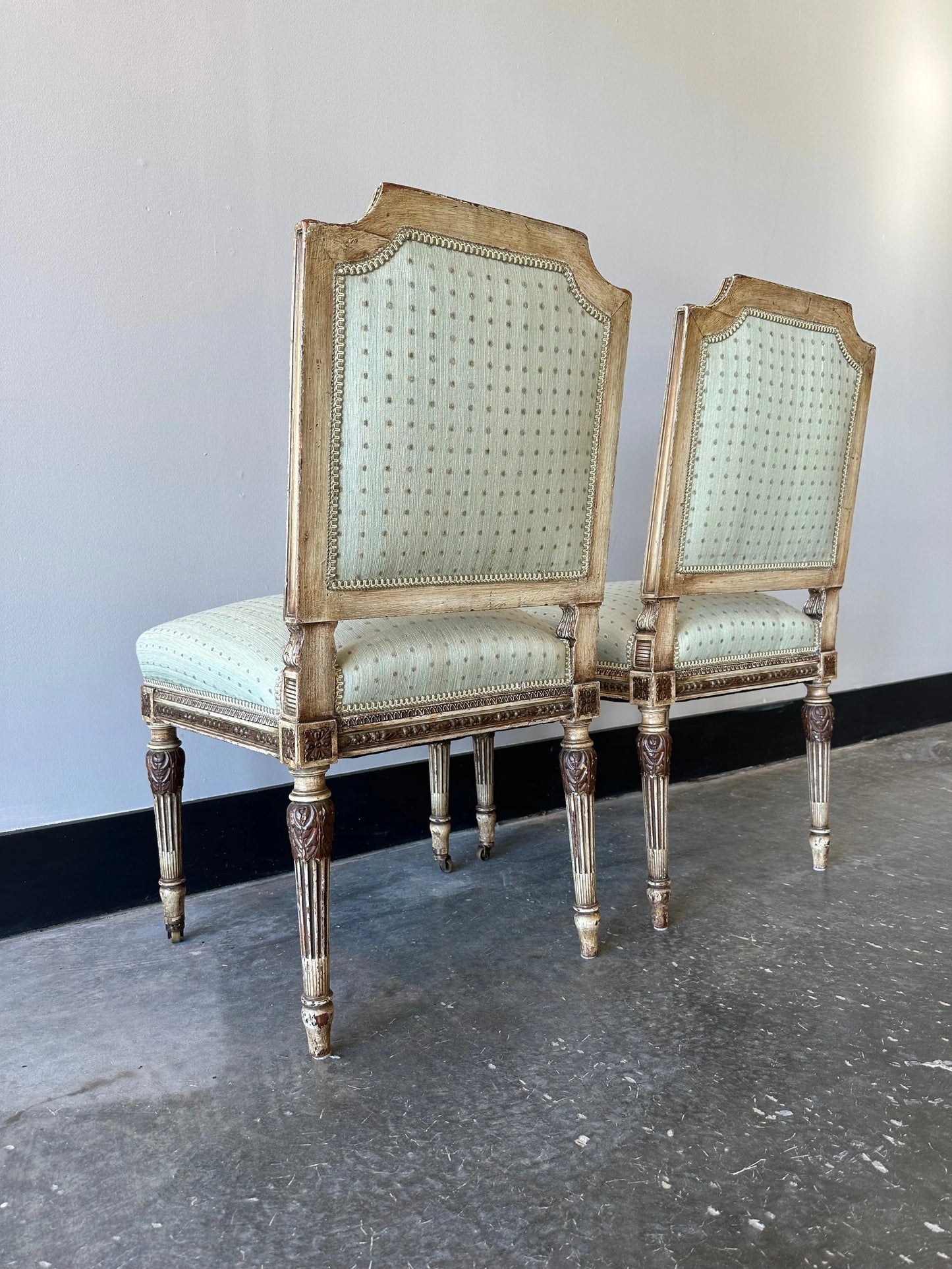 Pair of Mint Silk French Chairs