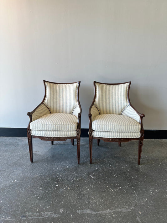 Pair of Striped Mahogany Armchairs