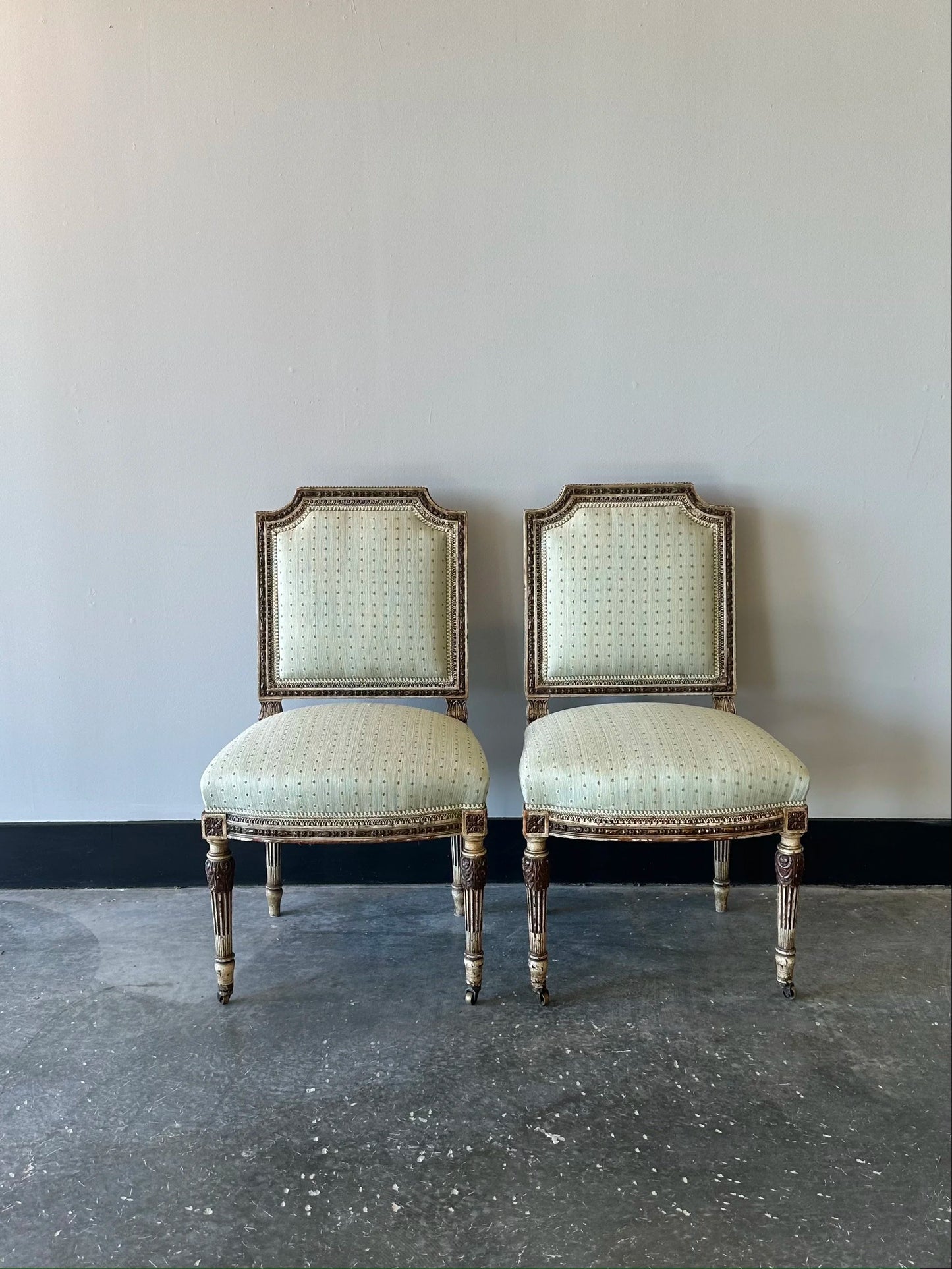 Pair of Mint Silk French Chairs