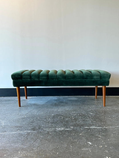 Forest Green Velvet Channel Bench
