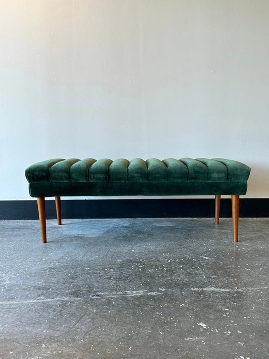 Forest Green Velvet Channel Bench
