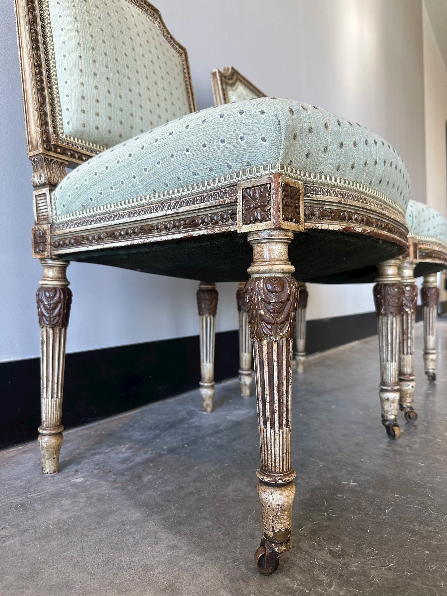 Pair of Mint Silk French Chairs