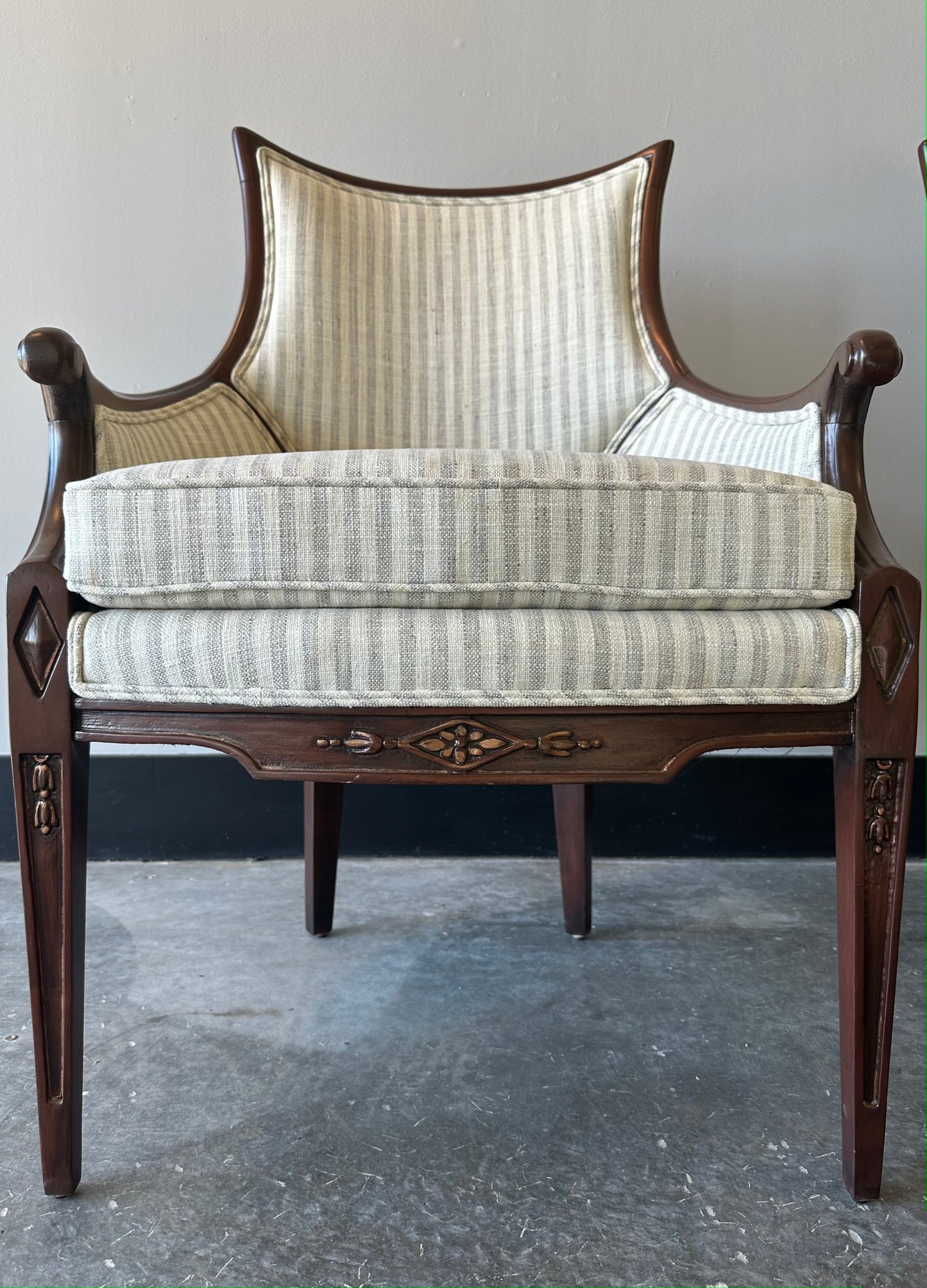 Pair of Striped Mahogany Armchairs