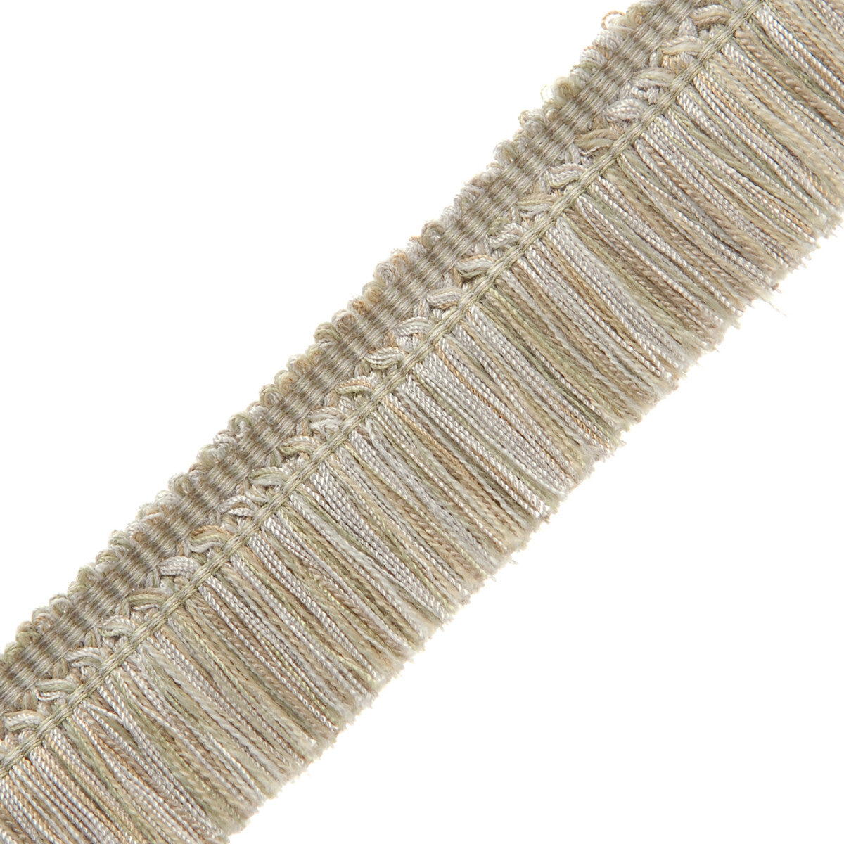 1.5" Courteau Brush Fringe Trim by Samuel & Sons in Pale Green/Silver/Tan