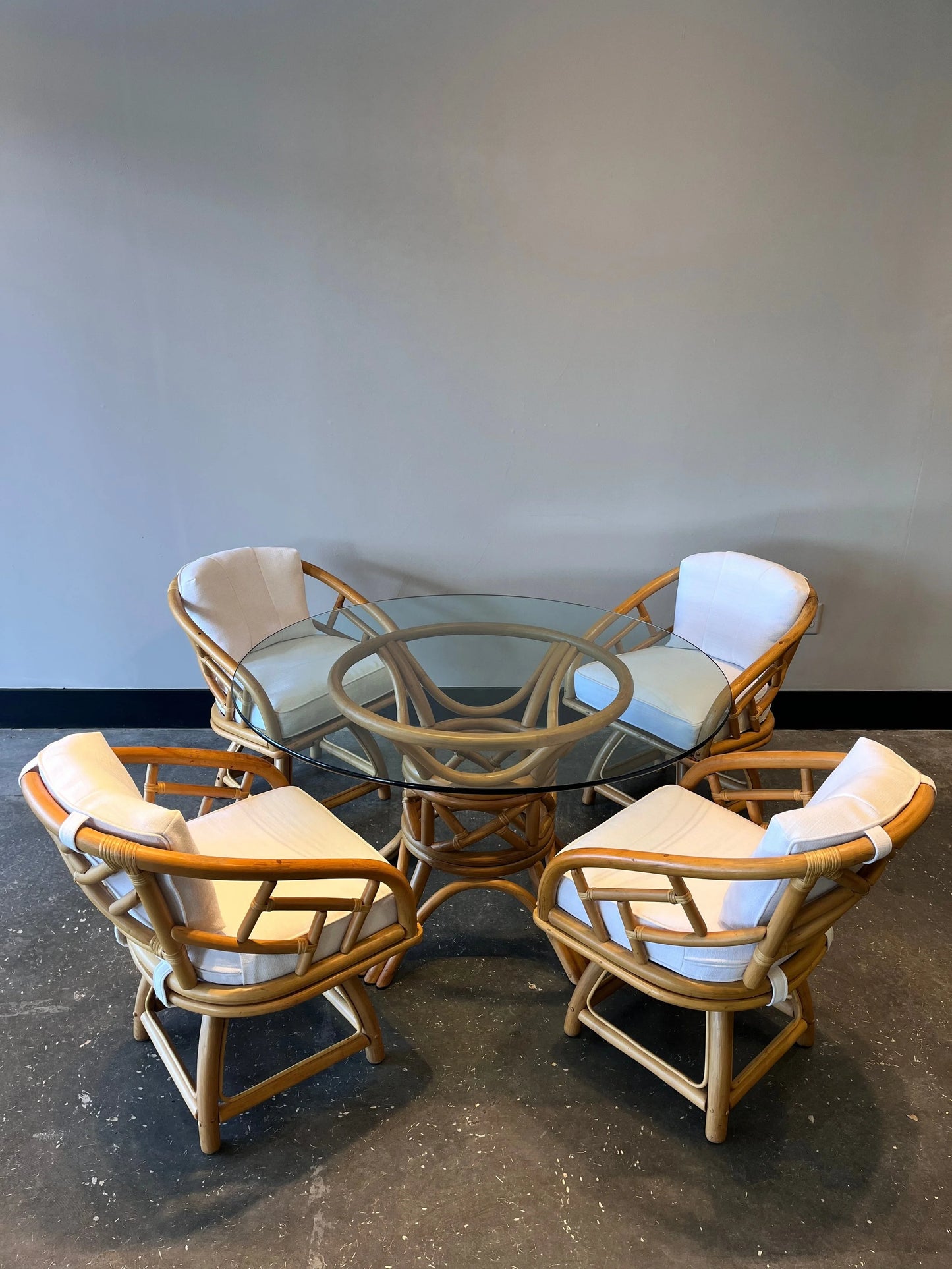Vintage Swivel Rattan Chat Set