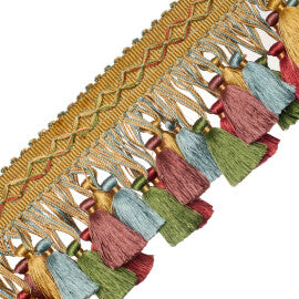 Orsay Silk Tassel Fringe Trim by Samuel & Sons in Gold/Rose/Iris/Sky
