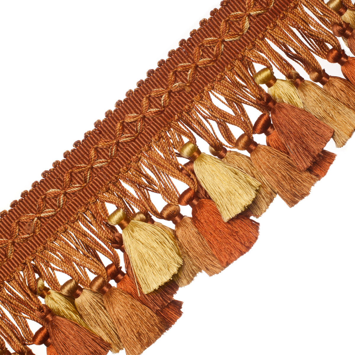 Orsay Silk Tassel Fringe Trim by Samuel & Sons in Terra Cotta/Rust/Gold