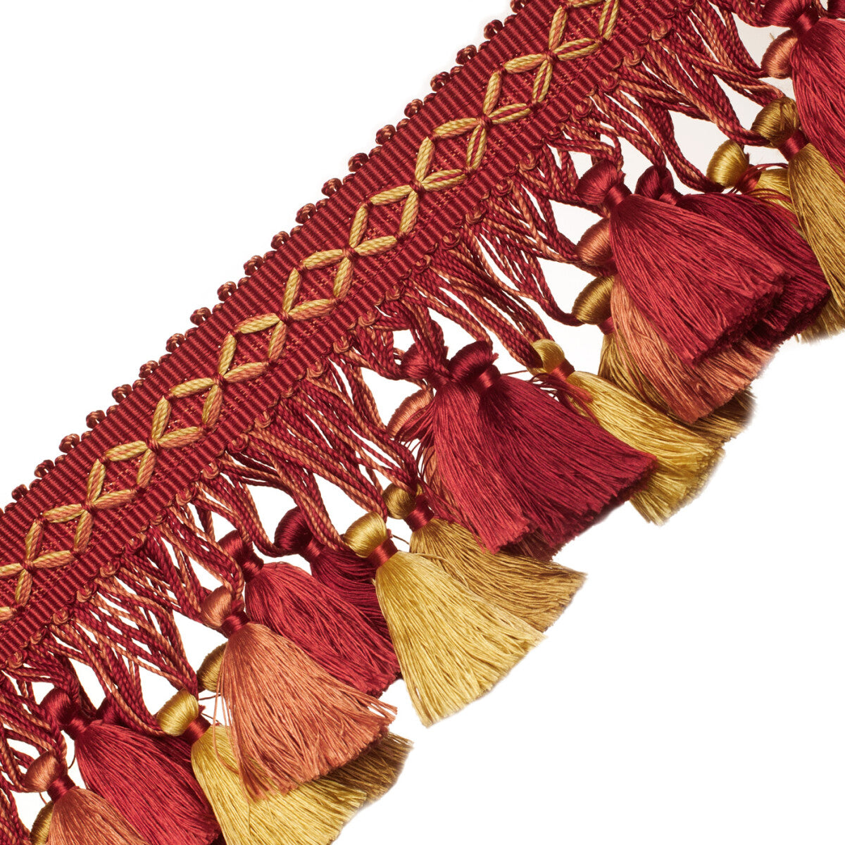 Orsay Silk Tassel Fringe Trim by Samuel & Sons in Cherry/Coral/Gold
