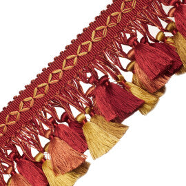Orsay Silk Tassel Fringe Trim by Samuel & Sons in Cherry/Coral/Gold