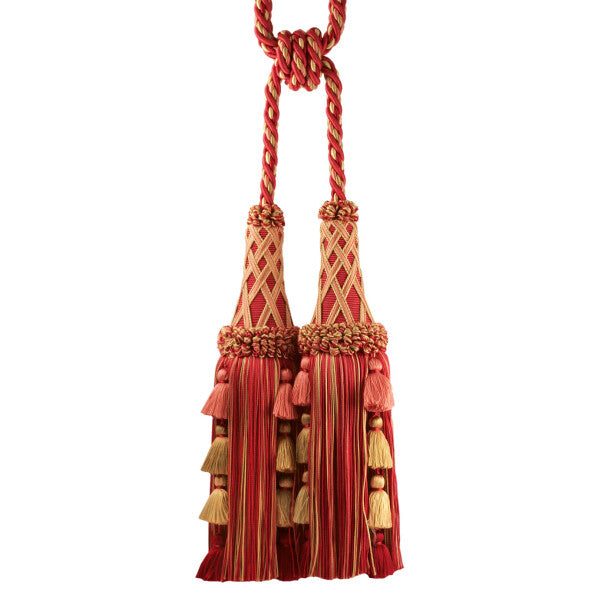 Orsay Silk Double Tassel Tieback by Samuel & Sons in Cherry/Coral/Gold
