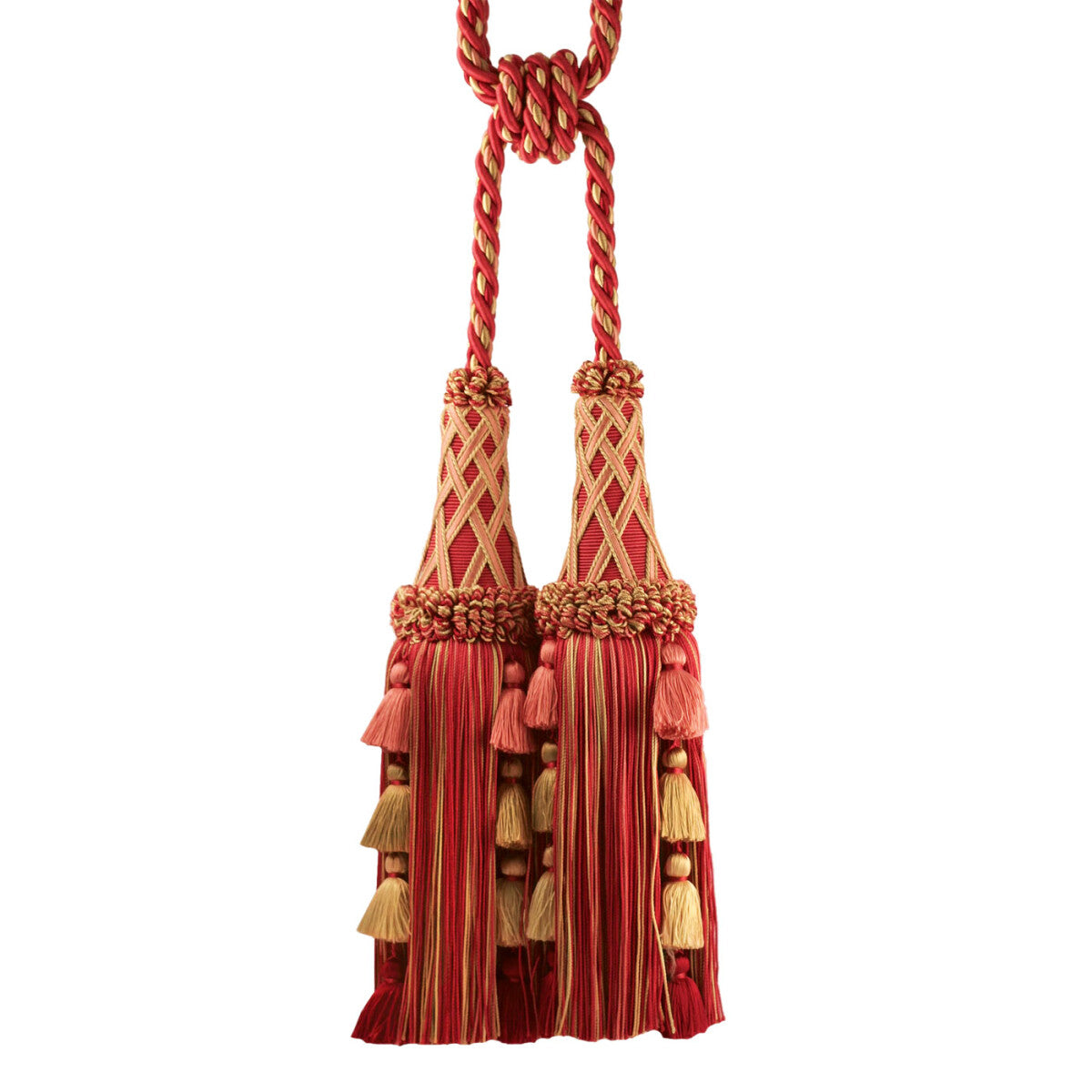 Orsay Silk Double Tassel Tieback by Samuel & Sons in Cherry/Coral/Gold